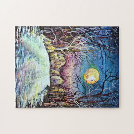 Silent Night Winter Full Moon in Schweden Puzzle (Horizontal)