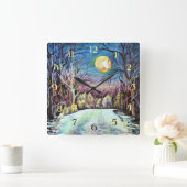 Silent Night Winter Full Moon in Schweden - Zahlen Quadratische Wanduhr (Zuhause)