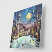 Silent Night Winter Full Moon in Schweden - Zahlen Quadratische Wanduhr (Winkel)