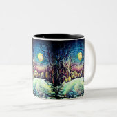 Silent Night Winter Full Moon Schweden Skandinavie Zweifarbige Tasse (VorderseiteRechts)