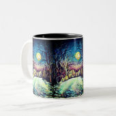 Silent Night Winter Full Moon Schweden Skandinavie Zweifarbige Tasse (Vorderseite Links)