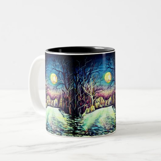 Silent Night Winter Full Moon Schweden Skandinavie Zweifarbige Tasse (Vorderseite Links)