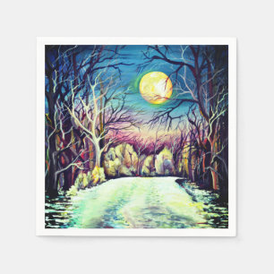 Silent Night Winter Full Moon Serviette