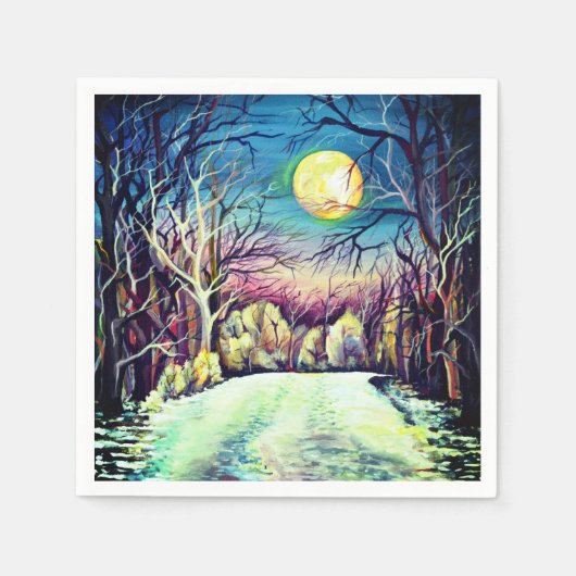 Silent Night Winter Full Moon Serviette (Vorderseite)