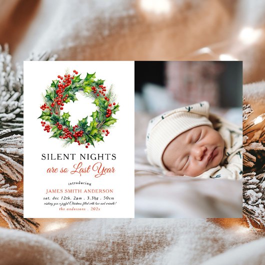 Silent Nights Christmas Foto Baby Birth Ankündigung