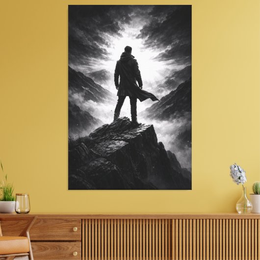 Silent Resolve – Black & White Mountain Canvas Art Leinwanddruck (Insitu (Wohnzimmer))
