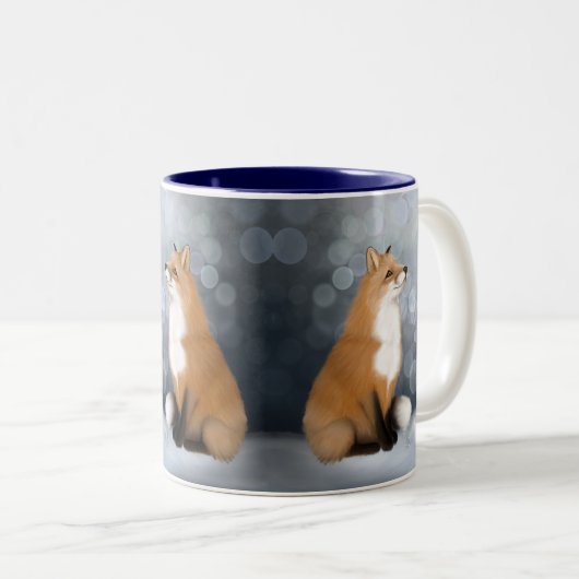 Silent Snowfall Fox Zweifarbige Tasse (VorderseiteRechts)