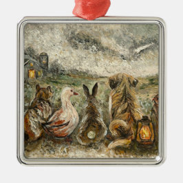 Silent Watching Whimsical Farmhouse Animals Ornament Aus Metall