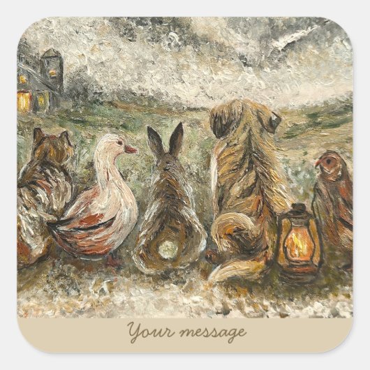 Silent Watching Whimsical Farmhouse Animals  Quadratischer Aufkleber (Vorderseite)