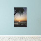 Silhierte leere Hängematte bei Sonnenuntergang Leinwanddruck (Insitu (Holzboden))