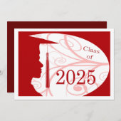 Silhouette 2025: White and Red Man Graduation Part Einladung (Vorne/Hinten)
