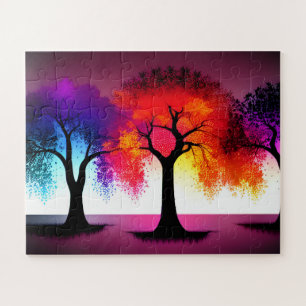 Silhouette Abstraktes Trio der farbenfrohen Bäume Puzzle