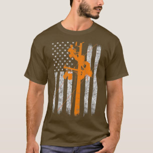 Silhouette American Flag Lineman Electrician T-Shirt