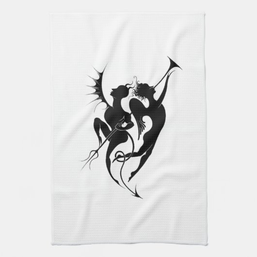 Silhouette Angel und Teufel Geschirrtuch (Vertikal)