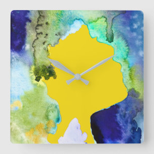 Silhouette art abstract watercolor quadratische wanduhr