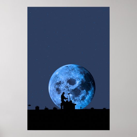 Silhouette auf dem Dach gegen Fu Poster (Vorne)