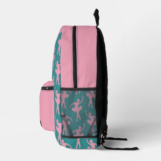 Silhouette Ballerina in rosa und Aquamarin Bedruckter Rucksack (Rechts)