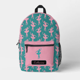 Silhouette Ballerina in rosa und Aquamarin Bedruckter Rucksack