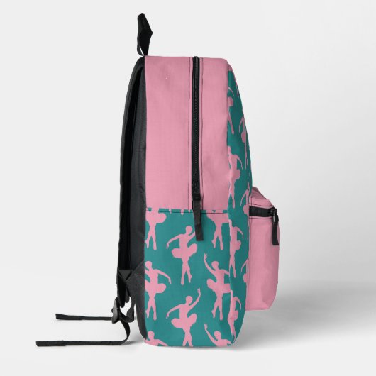 Silhouette Ballerina in rosa und Aquamarin Bedruckter Rucksack (Links)