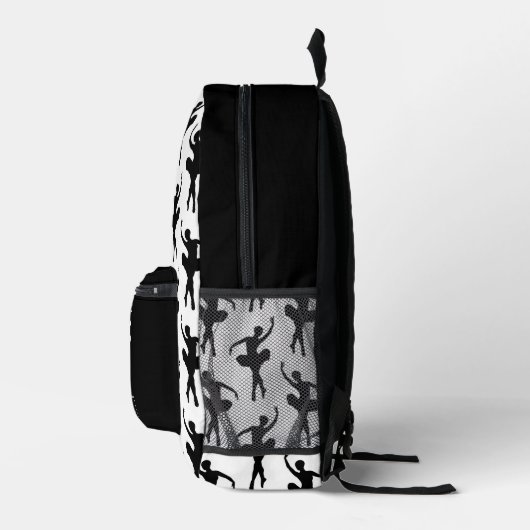 Silhouette Ballerina in Schwarz und Weiß Bedruckter Rucksack (Rechts)