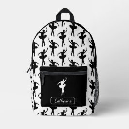 Silhouette Ballerina in Schwarz und Weiß Bedruckter Rucksack