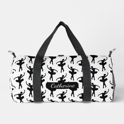 Silhouette Ballerina in Schwarz und Weiß Duffle Bag (Vorderseite)