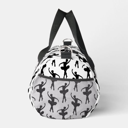 Silhouette Ballerina in Schwarz und Weiß Duffle Bag (Rechts)