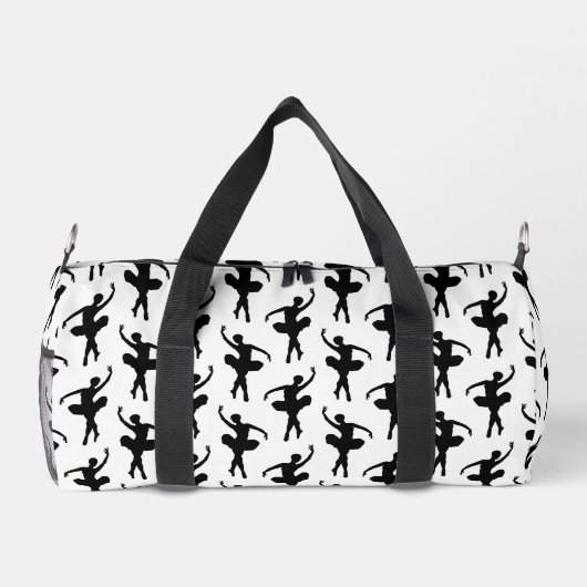 Silhouette Ballerina in Schwarz und Weiß Duffle Bag (Rückseite)