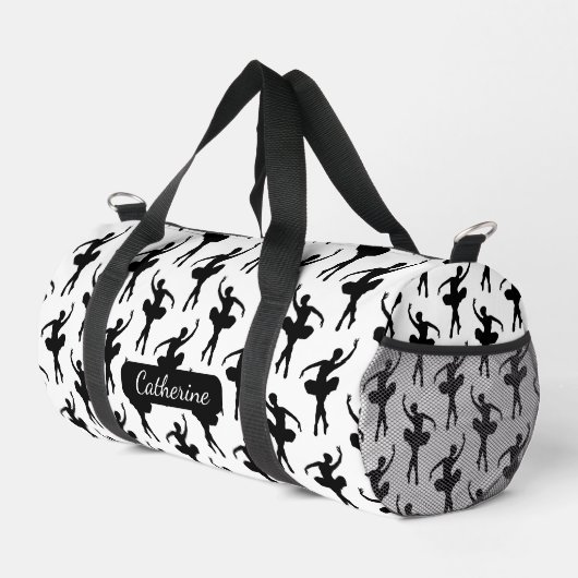 Silhouette Ballerina in Schwarz und Weiß Duffle Bag (Rechte Ecke)