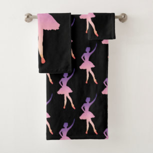 Silhouette Ballerina rosa lila Badhandtuch Set
