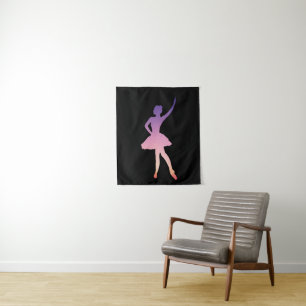 Silhouette Ballerina rosa lila Wandteppich