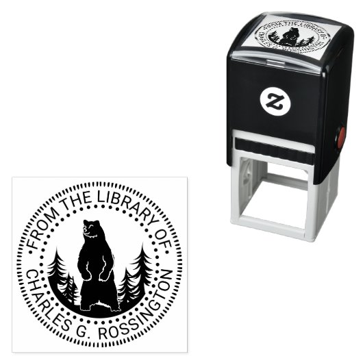 Silhouette "Bären und Bäume" - Rundbuchname Permastempel (Beispiel)