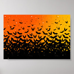 Silhouette Bats Vampire Dracula Halloween Muster Poster