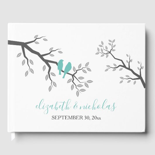 Silhouette Bäume Branch Love Birds Gästebuch (Vorderseite)