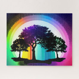 Silhouette Bäume des Lebens umgeben von Regenbogen Puzzle
