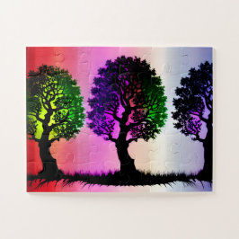 Silhouette Bäume mit farbenfroher Himmelshintergru Puzzle