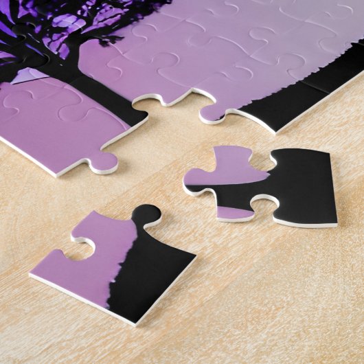 Silhouette Bäume mit Lila Blätter Regenbogenwand Puzzle (Seite)