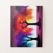 Silhouette Bäume und Lila und Orange für Kinder Puzzle (Vertikal)