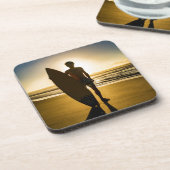 Silhouette bei Sonnenaufgang Getränkeuntersetzer (Linke Seite)