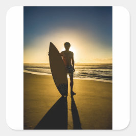 Silhouette bei Sonnenaufgang Quadratischer Aufkleber