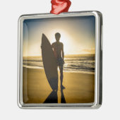 Silhouette bei Sonnenaufgang Silbernes Ornament (Links)