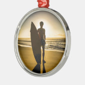 Silhouette bei Sonnenaufgang Silbernes Ornament (Links)