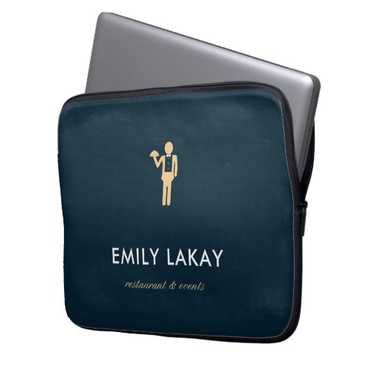 Silhouette Beige Kellnerblau Laptopschutzhülle (Vorderseite Links)