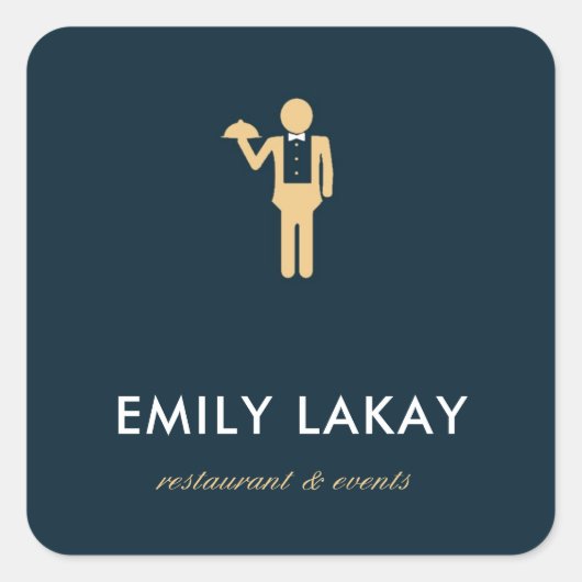 Silhouette Beige Kellnerblau Quadratischer Aufkleber (Vorderseite)