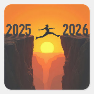 Silhouette beim Neujahrssprung von einer Klippe 20 Quadratischer Aufkleber