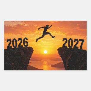 Silhouette beim Neujahrssprung von einer Klippe 20 Rechteckiger Aufkleber
