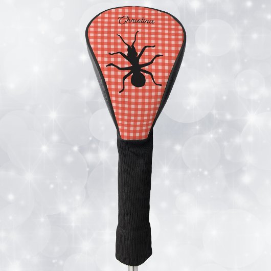 Silhouette Big Black Ant auf Rot Kariert Golf Headcover