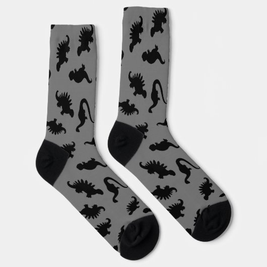 Silhouette Black and Gray Dinosaur Socken (Rechts)
