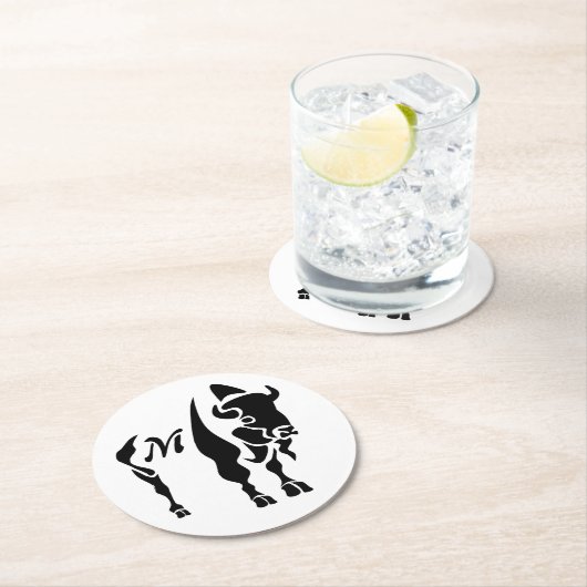 Silhouette Black Buffalo Runder Pappuntersetzer (Vor Ort)