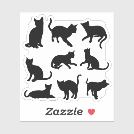 Silhouette Black Kitty Cat Family Collection Posen Aufkleber (Blatt)